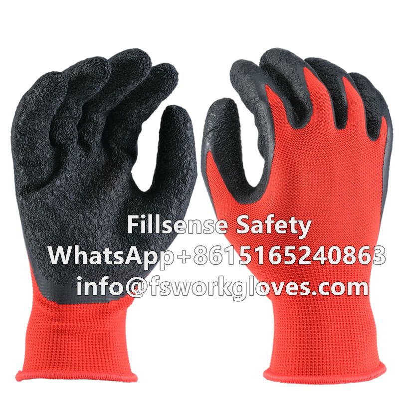 13 Gauge Polyester Liner Crinkle Latex Coated Work Gloves for Construction