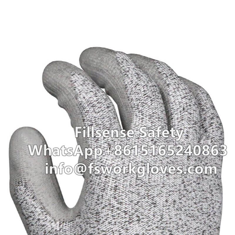 Cut Resistant Level 5 13 Gauge HPPE Liner PU Coated Anti Cut Gloves