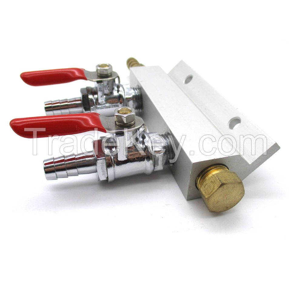 Aluminum 2 Way CO2 Distribution Manifold with Barb Check Valve for Beer Air Distributor Homebrewing