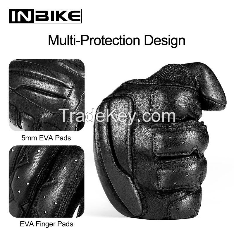 INBIKE Goatskin Leather Gloves Breathable 5mm Thickened EVA Pads Touch Screen Racing Motorbike Gloves CM310