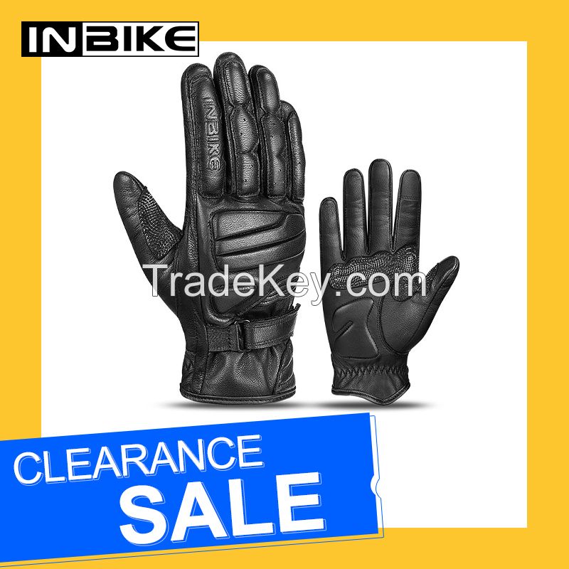 INBIKE Goatskin Leather Gloves Breathable 5mm Thickened EVA Pads Touch Screen Racing Motorbike Gloves CM310