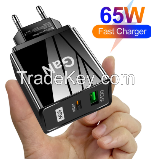 65W GaN Charger QC PD 3.0 USB Type C Gallium Nitride Charger Fast Wall Charger For Laptop iPhone Redmi Xiaomi Quick Charging