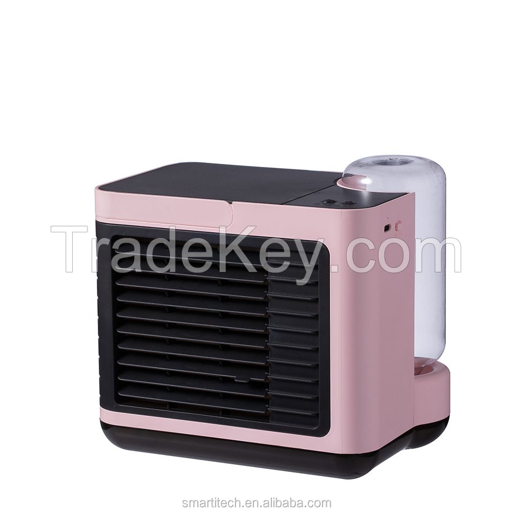 Battery Rechargeable Air Cooler Big Mist Water Table Humidifier Fan Portable with Lamp Filter Refrigeration Purification Negative Ion Personal Ice Cooler 2000mAh