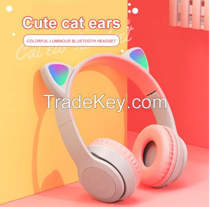 Future New Product Pink Cat Ear LED Light Cute t Girl Gaming Headset With Mic ENC Noise Reduction HiFi Channel RGB Wireless Headphone