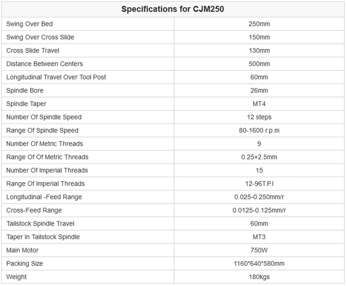 CJM250 750W Motor MT4 Spindle 250*500MM Stainless Steel Processing Met