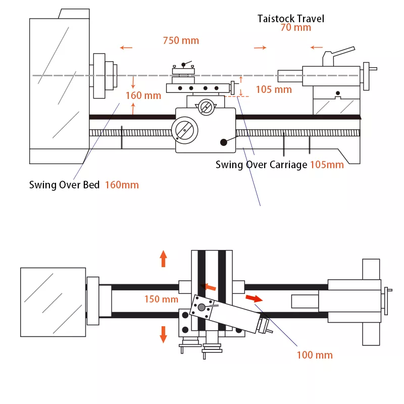 HS320A-G 1500W Motor with 160mm Chuck 750*330mm DIY Metal Lathe Machin