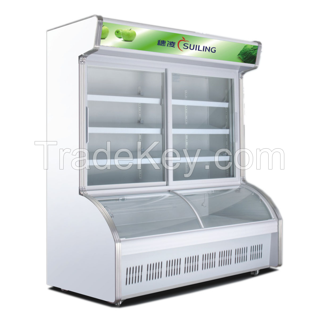 Factory direct sales convenience store double pass front and back open door freezer split beverage supply commercial display cabinet