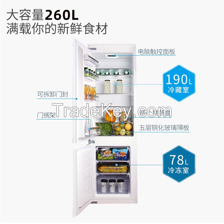 Fully embedded  refrigerator home embedded ultra-thin double door conversion large capacity air-cooled frost-free