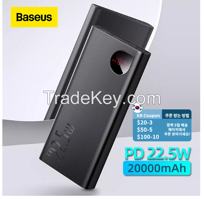 Baseus 22.5W Power Bank 20000mAh Portable Fast Charging Powerbank Type C PD Qucik Charge Poverbank External Battery Charger