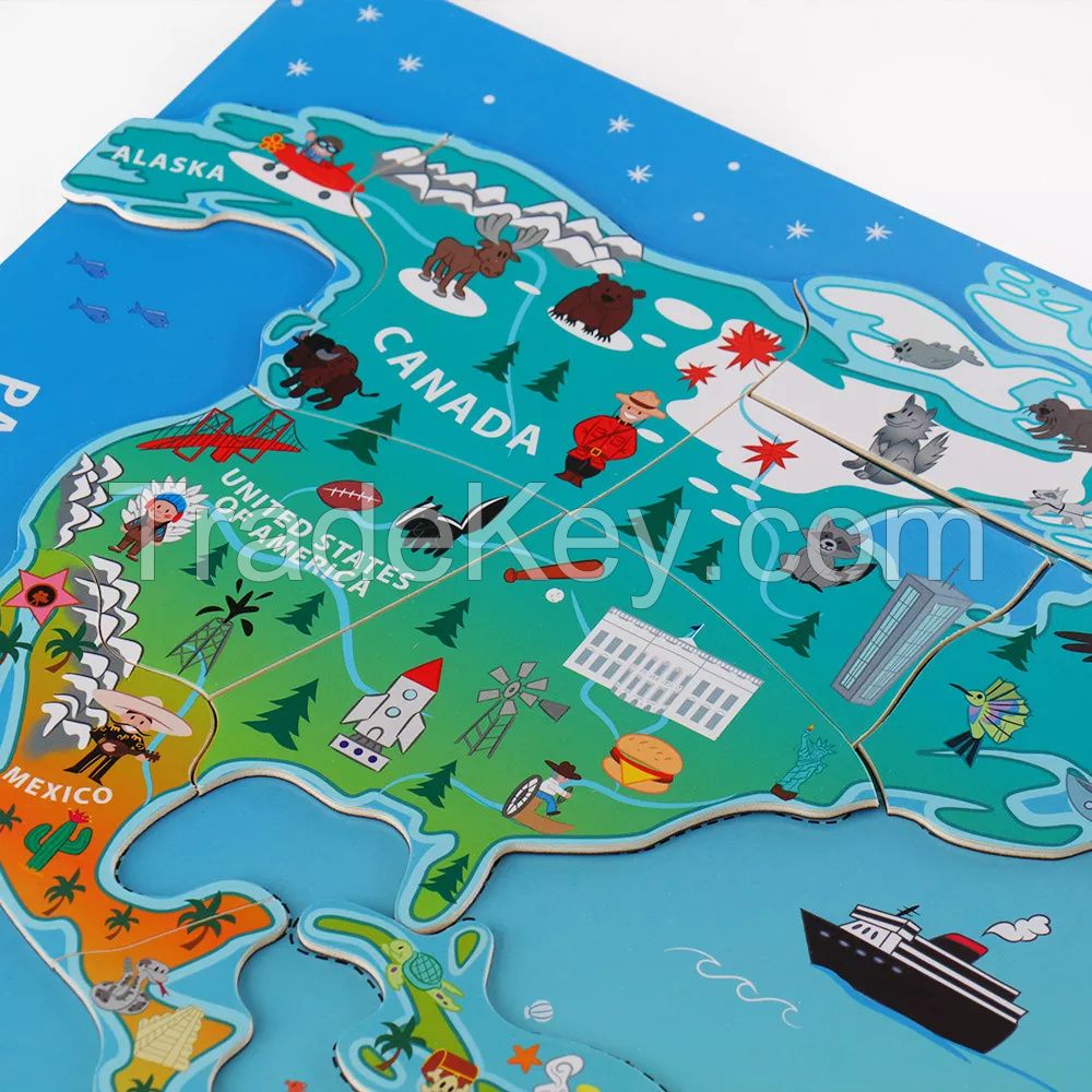 Educational Wooden World Map Magnet Puzzle Toy