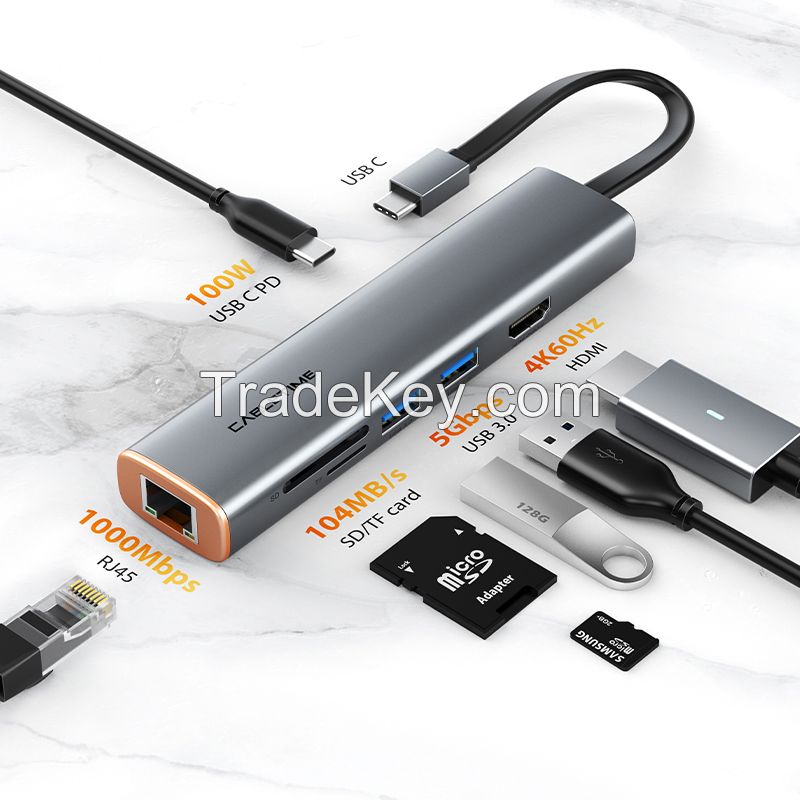 CABLETIME 7 in 1 Slim USB HUB Type C to 4K HDMI RJ45 1000Mbps PD 100W OTG SD TF Card Reader for PC MacBook Pro HUB Dock C432