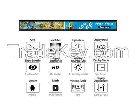 23.1 inch bar type lcd display shelf high definition wall mount shelf screen for retail shop