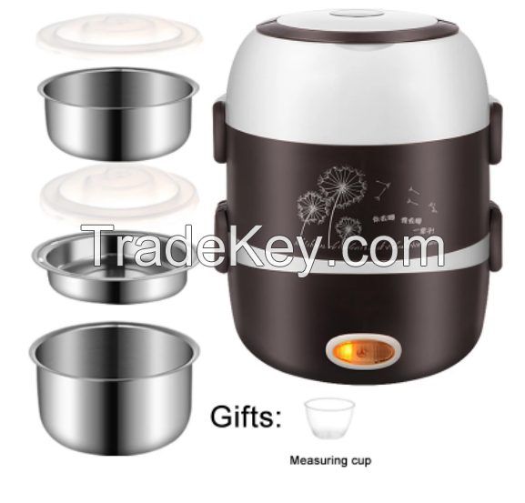 Mini Electric Rice Cooker Stainless Steel 2/3 Layers Steamer Portable Meal Thermal Heating Lunch Box Food Container Warmer