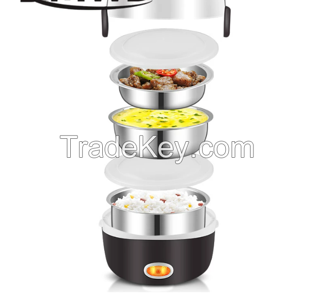 Mini Electric Rice Cooker Stainless Steel 2/3 Layers Steamer Portable Meal Thermal Heating Lunch Box Food Container Warmer