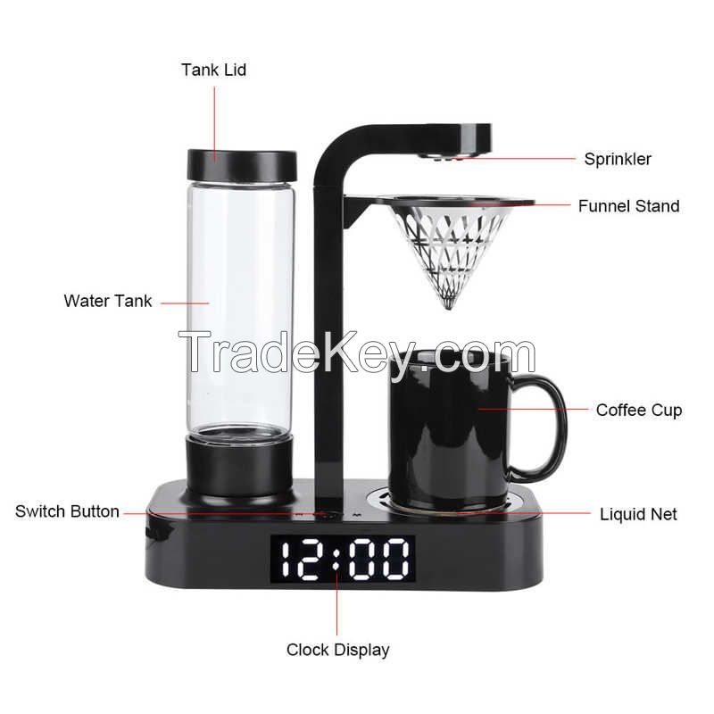 Mini Automatic Coffee Machine American Drip Coffee Maker Machine with Clock Display AU Plug 220V Black/White