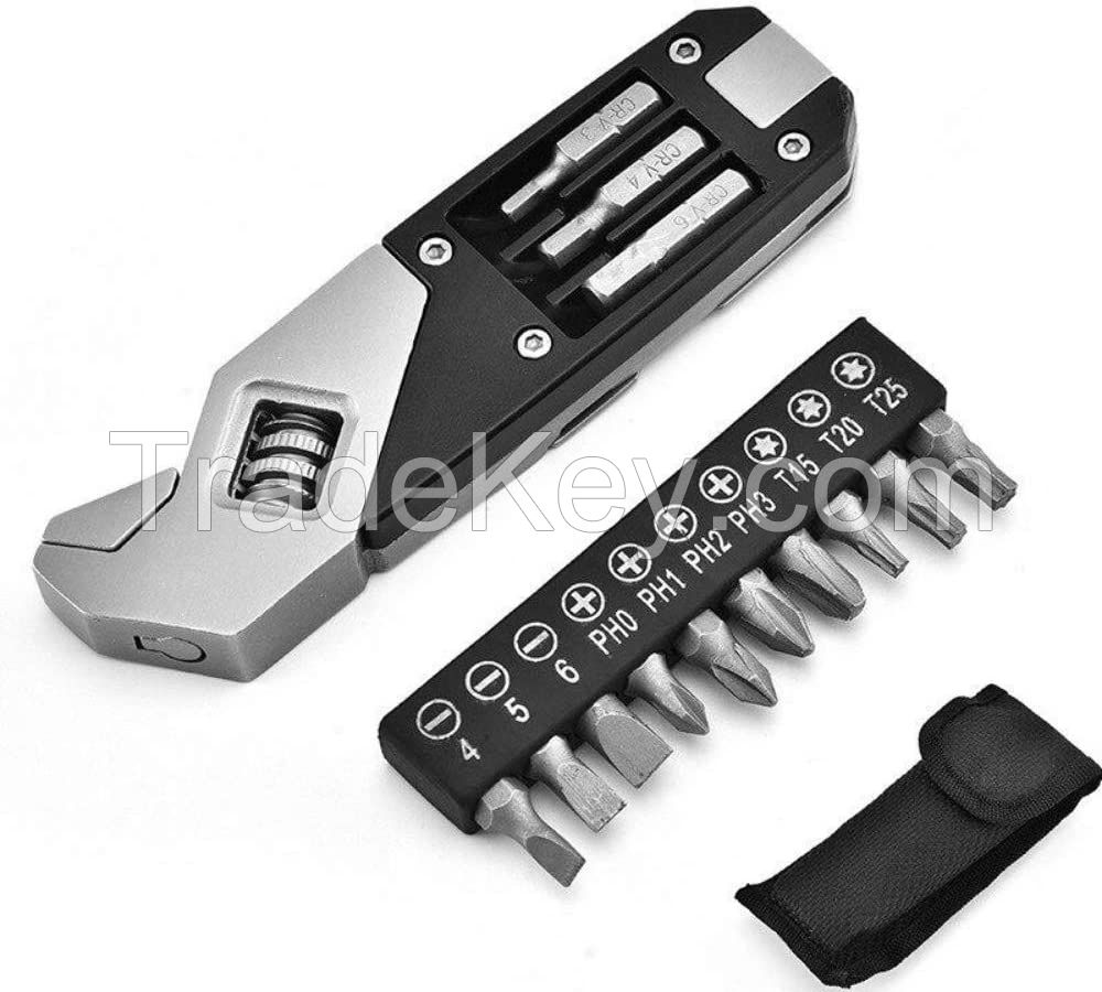 Stainless steel Multi-Function Folding Wrench Tool bike repair tools With Screwdriver Outdoor Survival Outfit