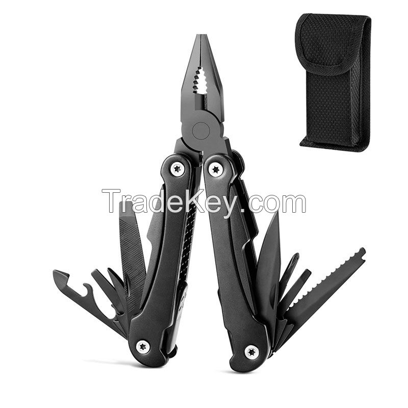 Hot selling 12 in one all-black Hand Tool Pliers Outdoor Multi-function Folding Pliers