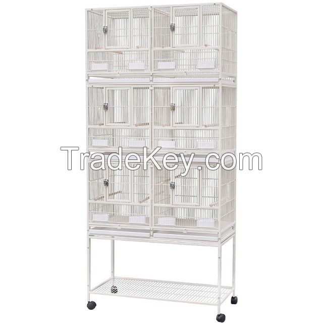 Three Tier Metal Cage with Stand Removable Tray Stainless Steel Food Container Stackable Divided Breeder Bird Pigeon Cage