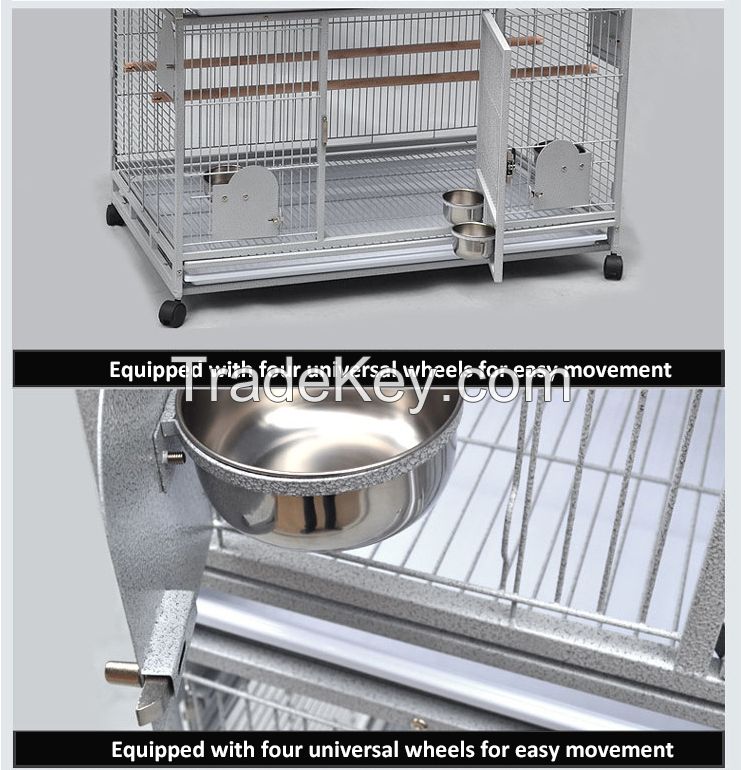 Wrought Iron Bird Cage with Rolling Stand for Parrots Conure Lovebird Cockatiel Pigeon Cages that Can Be Stacked