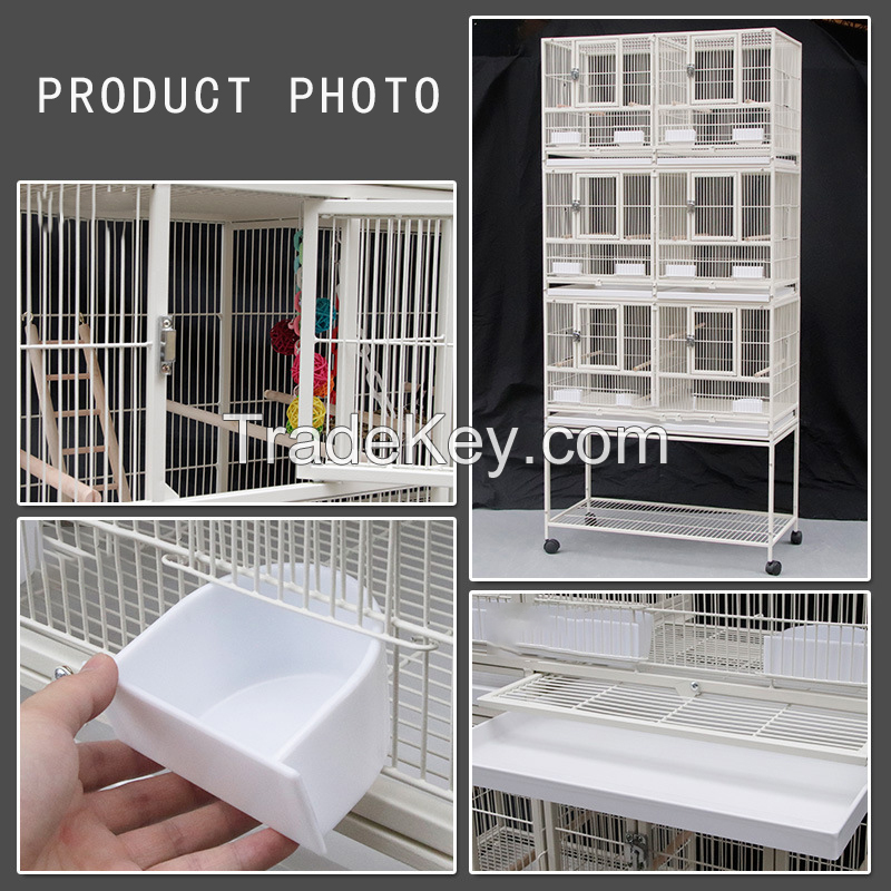 Three Tier Metal Cage with Stand Removable Tray Stainless Steel Food Container Stackable Divided Breeder Bird Pigeon Cage