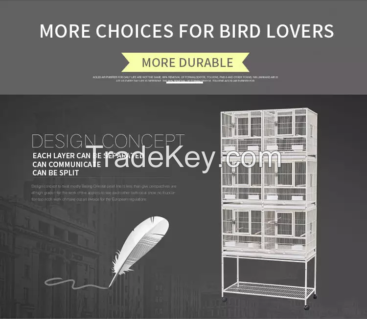 Three Tier Metal Cage with Stand Removable Tray Stainless Steel Food Container Stackable Divided Breeder Bird Pigeon Cage