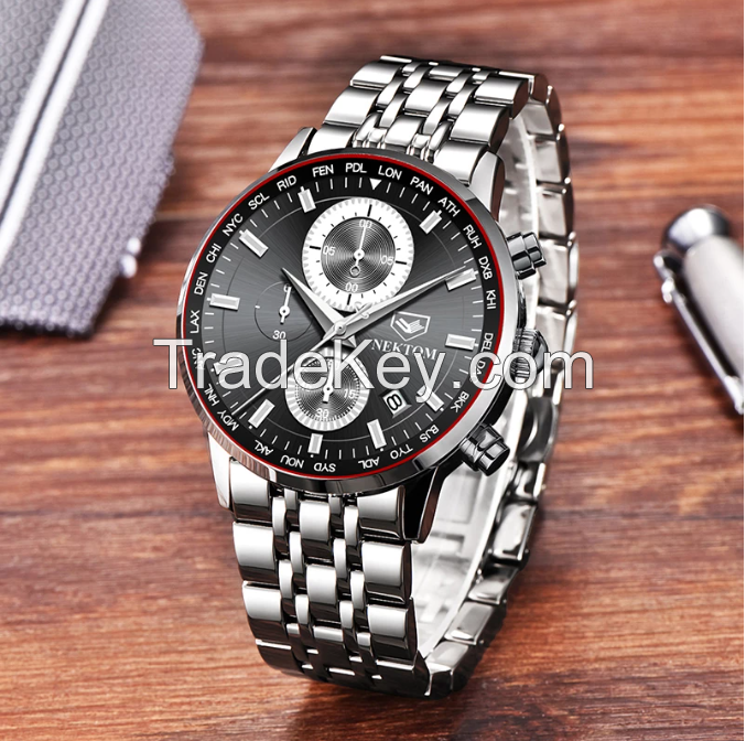 Watch Men Large Dial Sport Watches Leather Strap Oversized Quartz Wris