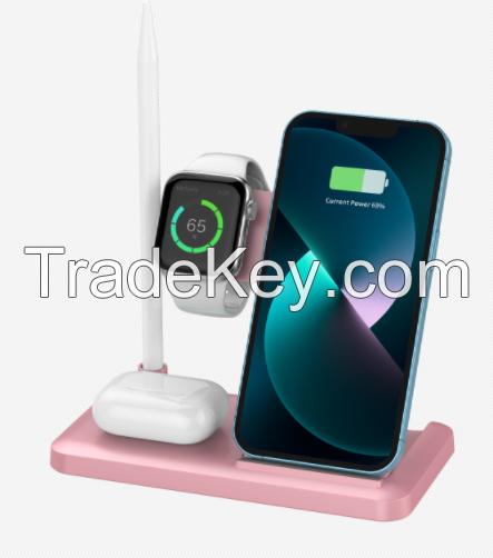 PS498. Folding four-in-one wireless charger (desktop), support mobile phone / Apple watch / Bluetooth headset / Apple Pencil 1 generation is put on charging. Functional