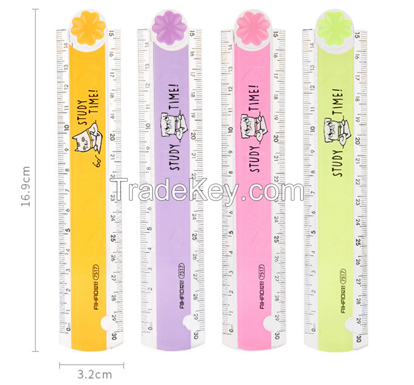 30CM New Cute Kawaii Study Time Color Folding Ruler Multifunction DIY Drawing Rulers For Kids Students Office School Stationery