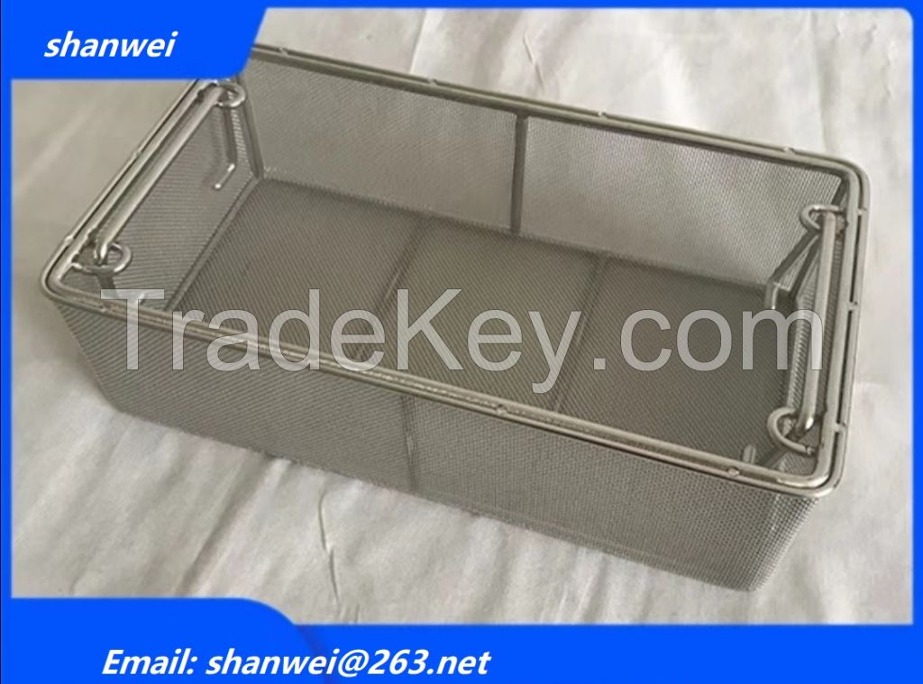  INSTRUMENT STERILIZATION DIN BASKETS TRAY SS FLAT BASE DROP HANDLES