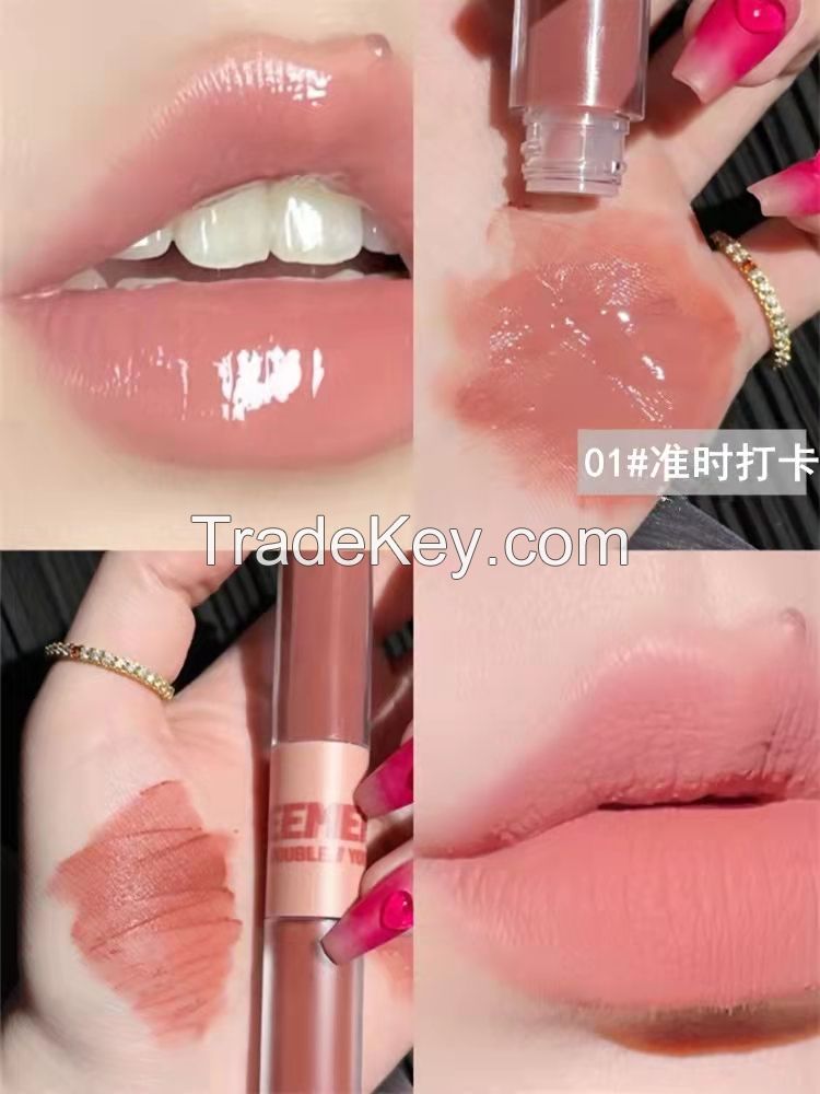 Lip mud lip gloss double-headed lip glaze mirror water lipstick summer nude color is a cheap student niche brand pure desire 