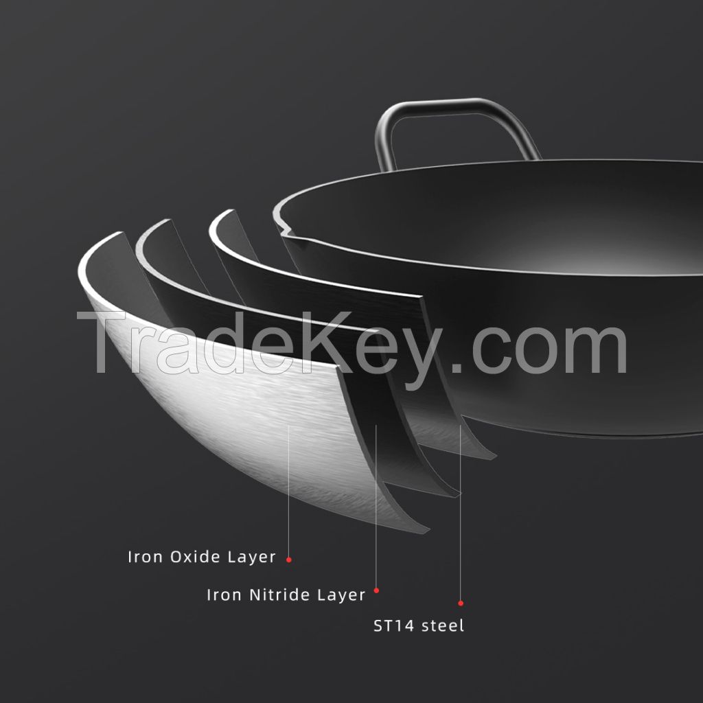 Taste plus Carbon Steel Wok with Domed and Wooden Handle for All Stoves, 12 Inch Chinese Wok Pan