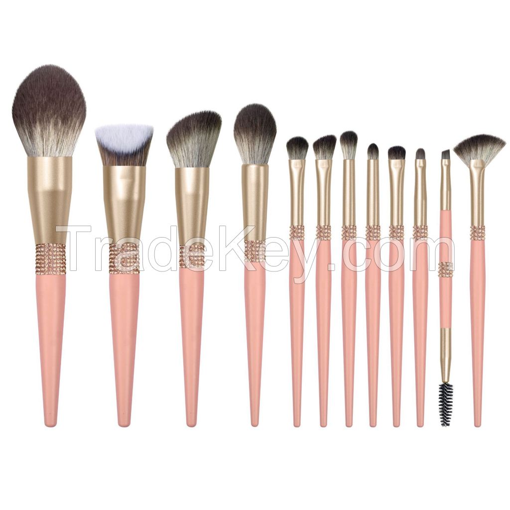 Luxury Bling Rhinestone Makeup Brush Set High Quality Synthetic Hair Face Eye Lip Cosmetic Tools