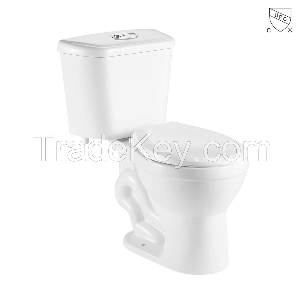 Bathroom water-saving ADA Compliant CUPC certified comfort height round shape bowl s-trap siphonic white ceramic two piece toilet 12 inches 305mm rough-in s-trap 2-piece toilet with seat included