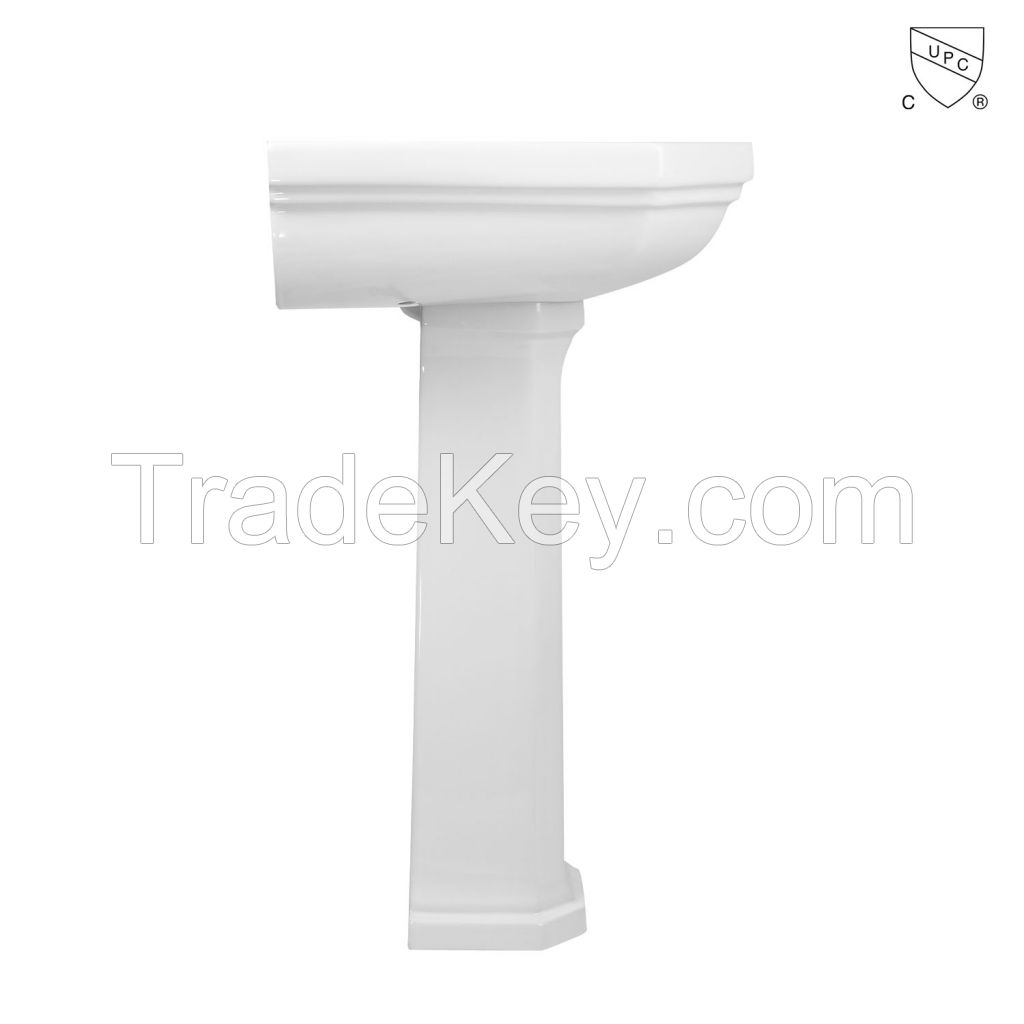 Bathroom modern design rectangle white ceramic lavatory freestanding pedestal sink