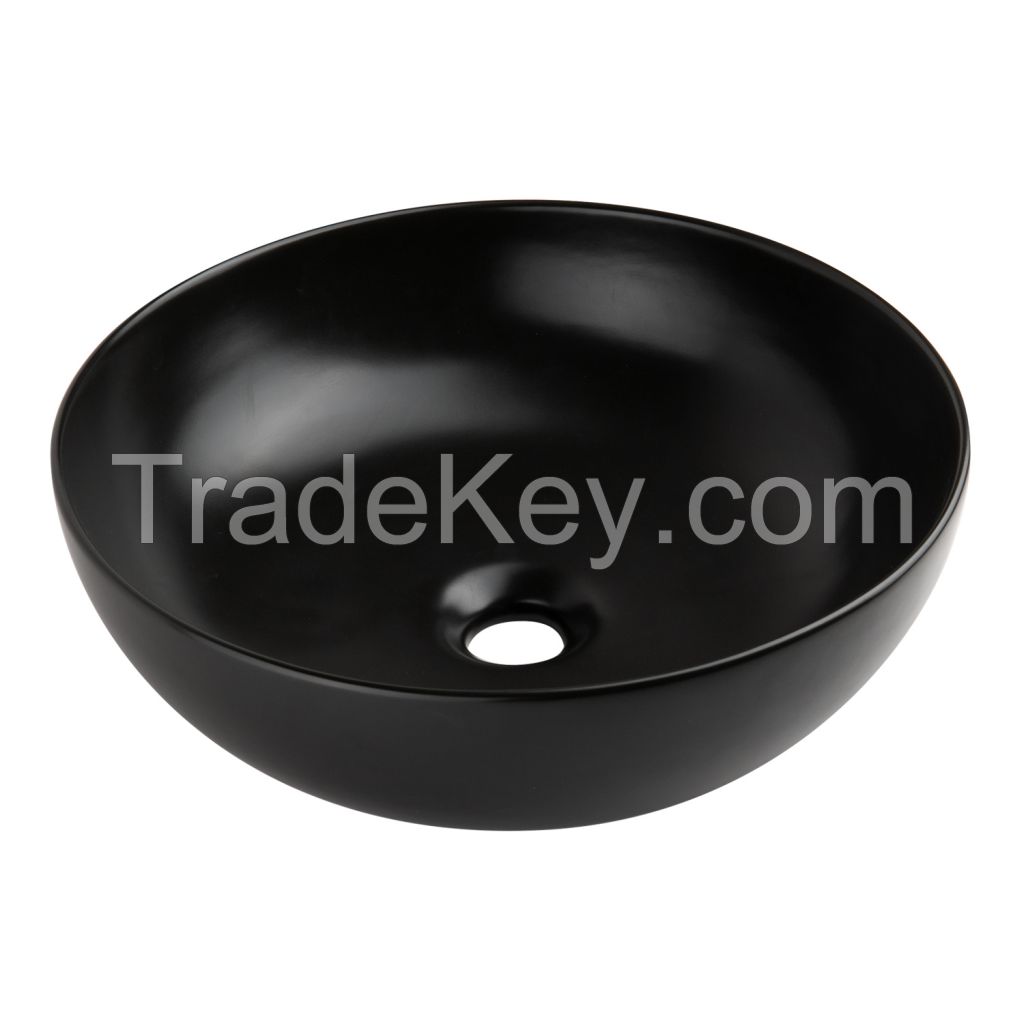 Bathroom Matte Black Ceramic Porcelain Countertop Round Vessel sink wash basin