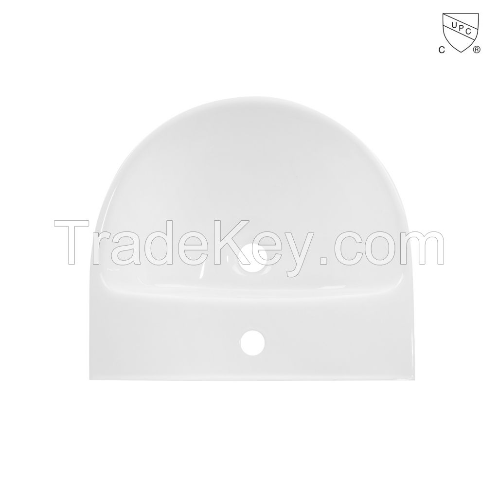 Wholesale bathroom handmade ceramic CUPC certified glassy white oval wall mount sink