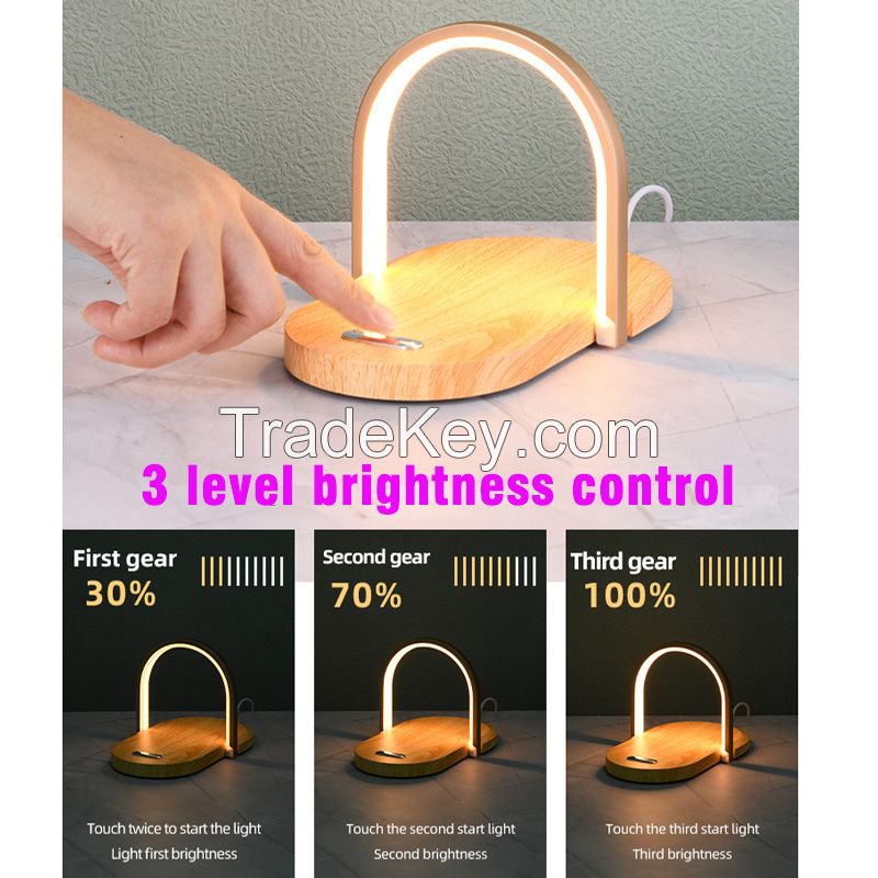 15W Wireless Charger Mobile Phone LED Desk Charging Lamp Holder Reading Table Night Light For Home Bedroom Living Room Office 