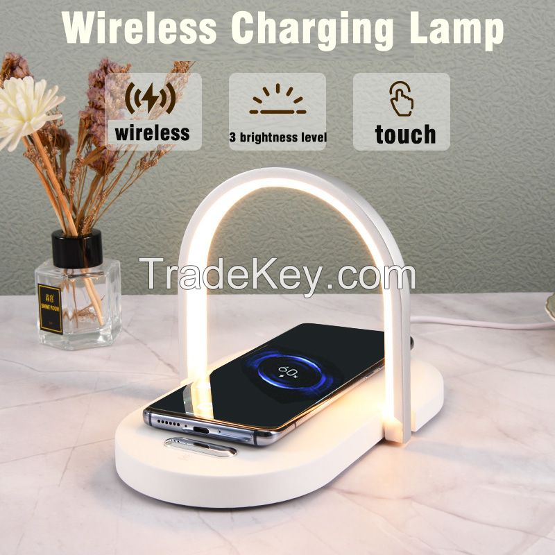 15W Wireless Charger Mobile Phone LED Desk Charging Lamp Holder Reading Table Night Light For Home Bedroom Living Room Office 