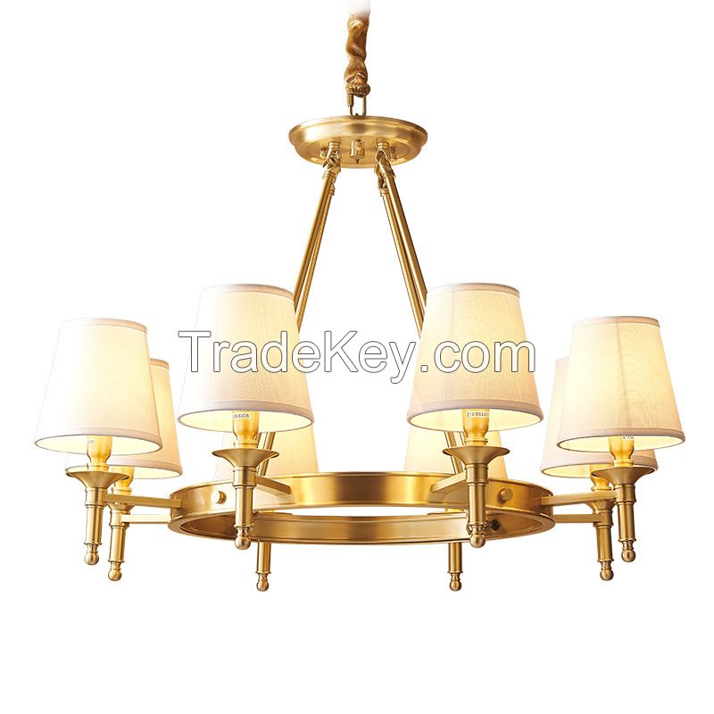 Brass copper linen fabric chandelier light