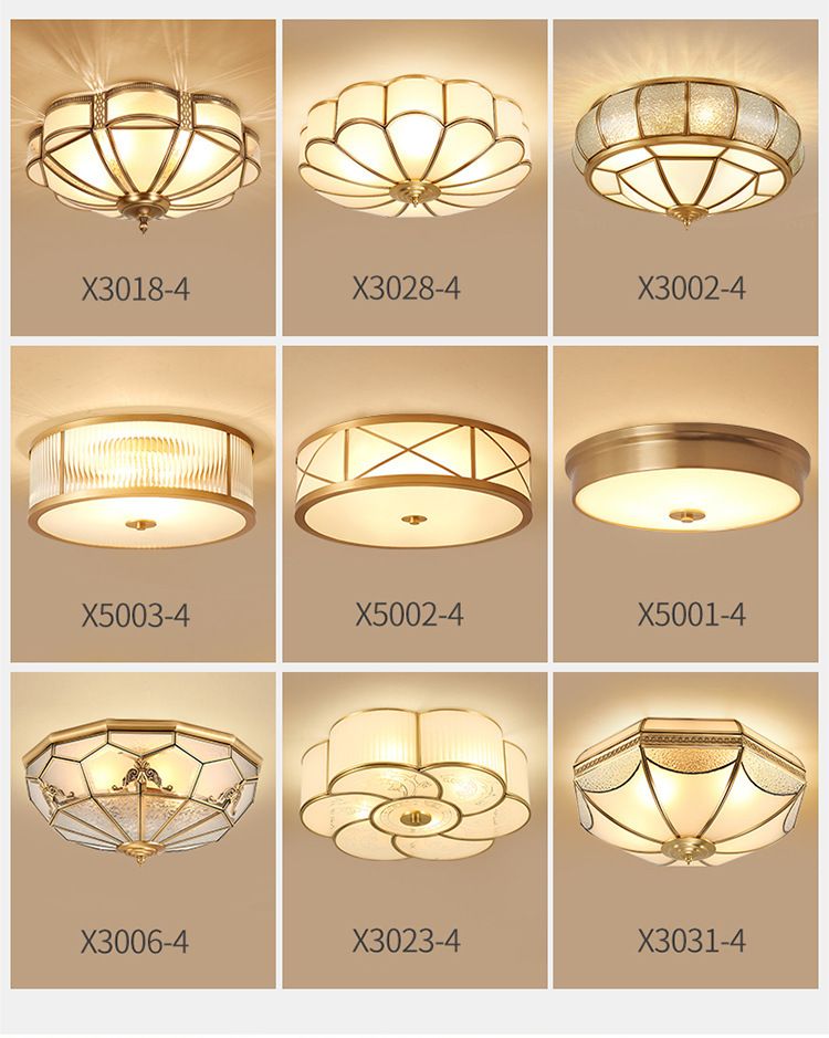 hot sale circular brass copper glass lampshade E14*4 bedroom ceiling light living room contemporary lamp