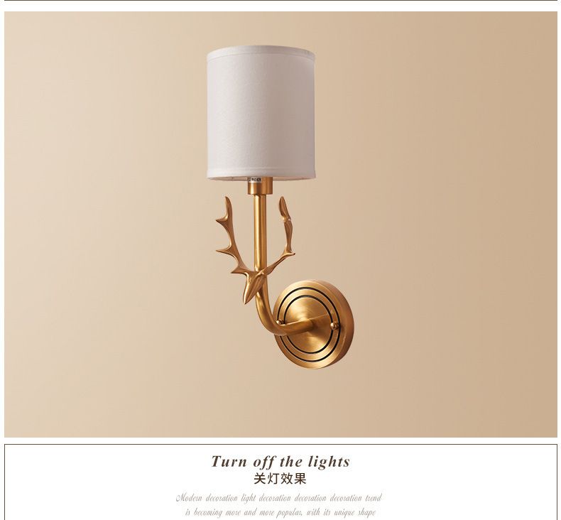 E14 bulbs linen clothing cover hotel Home Bedside Nordic Indoor Modern brass copper fabric lampshade Sconce Wall Lamp LED Crystal Wall Light