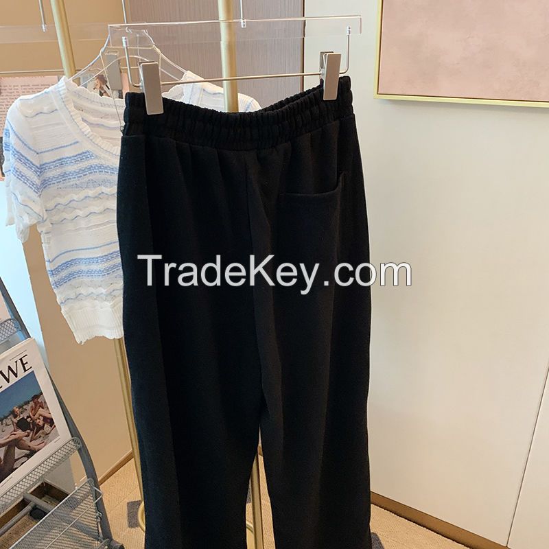 Design sense collision color line high waist wide leg pants women's fall 2022 new loose athleisure straight leg sweatpants