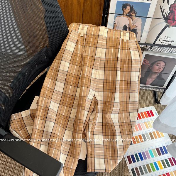 European goods check wide leg pants women summer new high waist drape