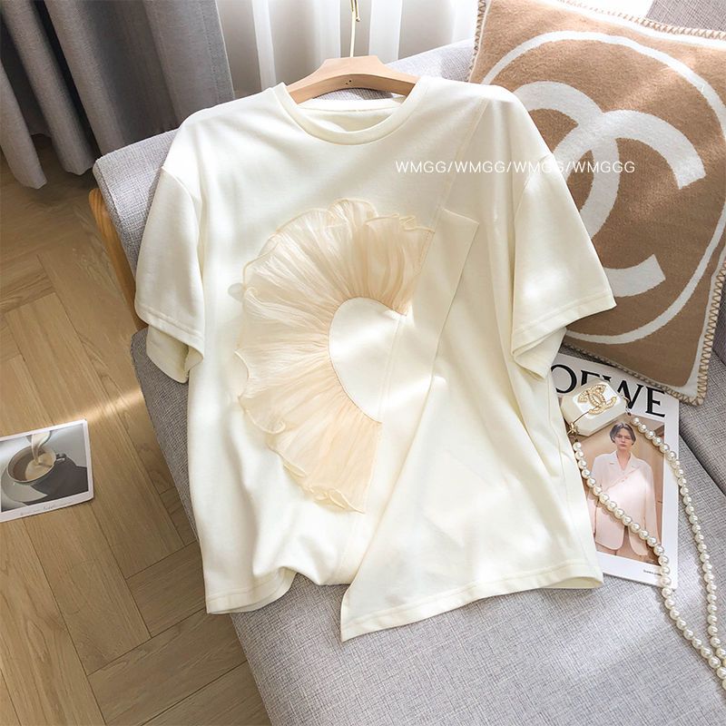 Apricot short-sleeved T-shirt women&#039;s summer haute design sense niche