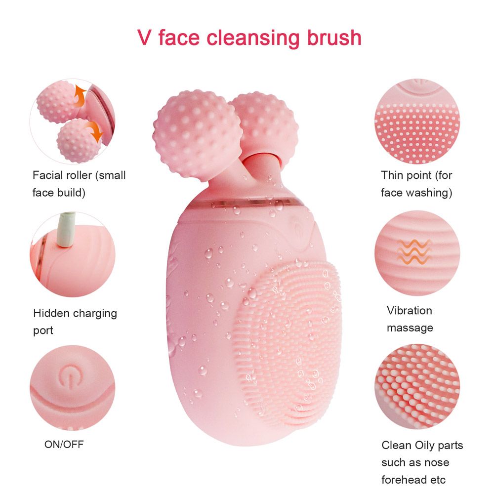 Beauty Multi Function Skin Tighten Device For Face Lifting Roller Facial Cleansing Brush 