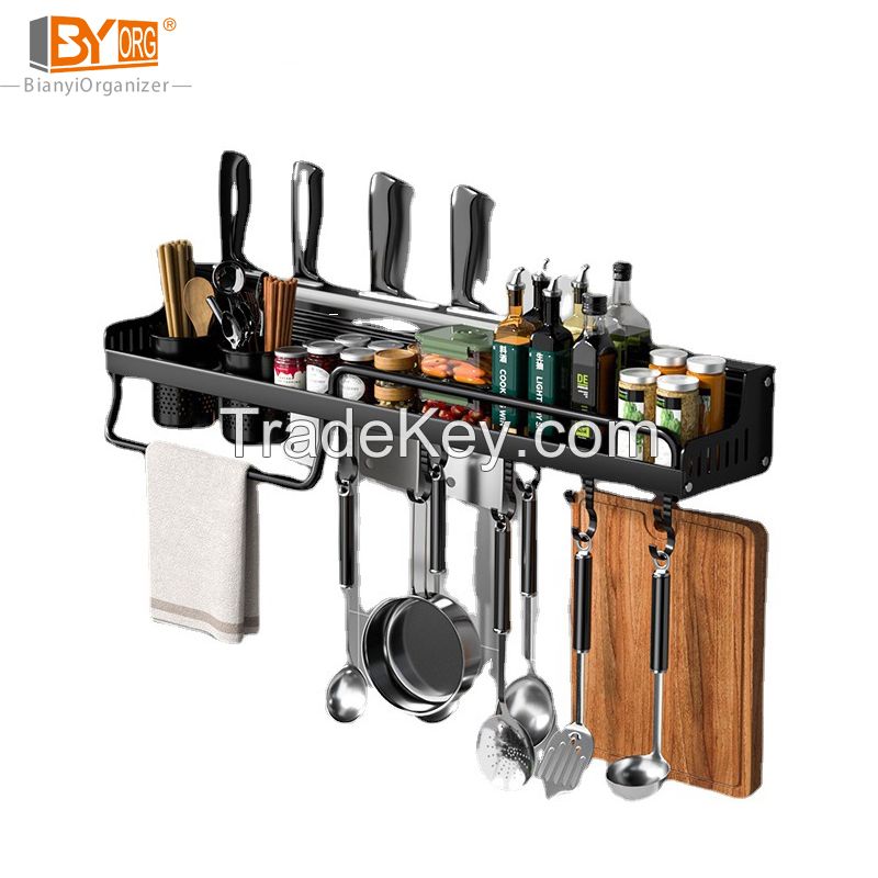 Wall Mounted Spice Racks Metal Aluminum Organizer Rack Shelf Storage Rack For Kitchen Storage