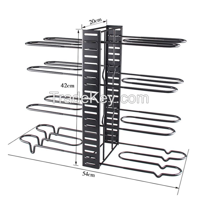 Kitchen Cabinet Pantry Pot Lid Holder Height Adjustable Pan &amp; Pot Rack Organize 4-tire Iron Wire Rack