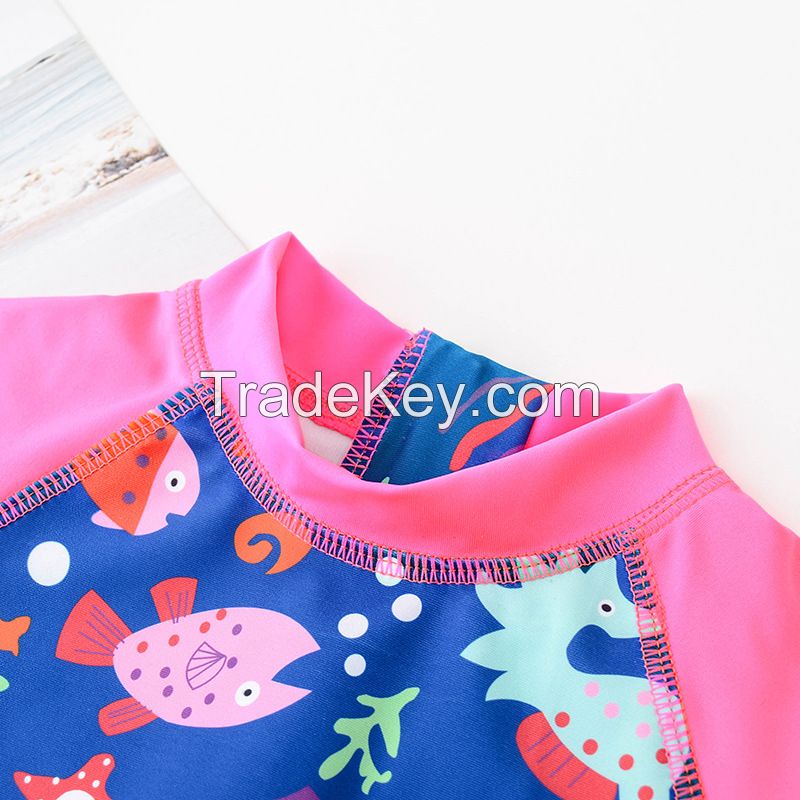 Hot Sell Children Shorty Swimming Suit Kids Front Zipper Swimwear Beachwear Anti UV Rash Guard Bathing Suit