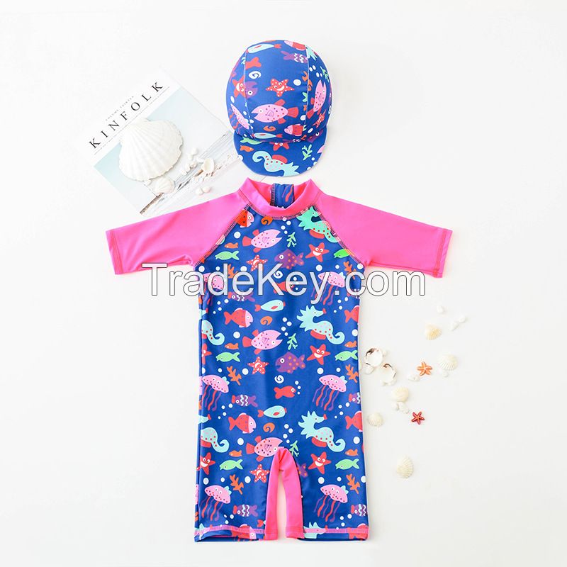 Hot Sell Children Shorty Swimming Suit Kids Front Zipper Swimwear Beachwear Anti UV Rash Guard Bathing Suit