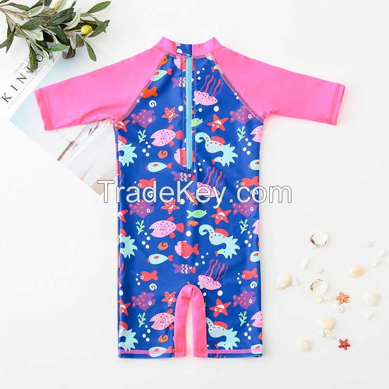 Hot Sell Children Shorty Swimming Suit Kids Front Zipper Swimwear Beachwear Anti UV Rash Guard Bathing Suit